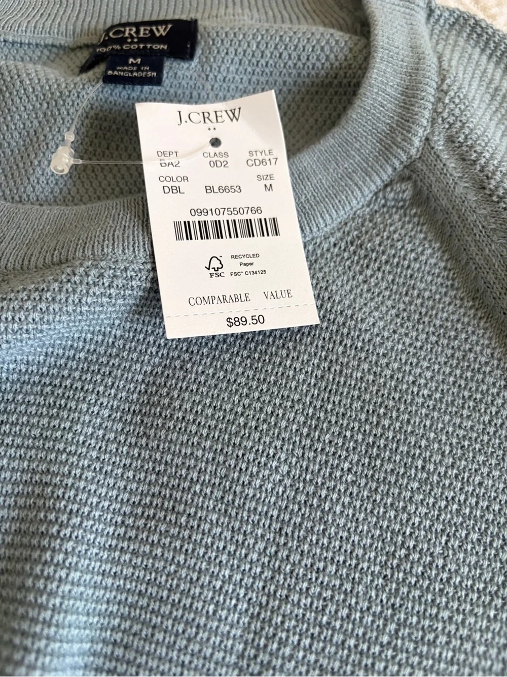 NWT 100% Cotton J.Crew Men’s Sweater Blue size Medium